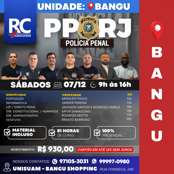 POLÍCIA PENAL (SÁBADOS) UNIDADE BANGU  - UNIDADE BANGU - PRESENCIAL