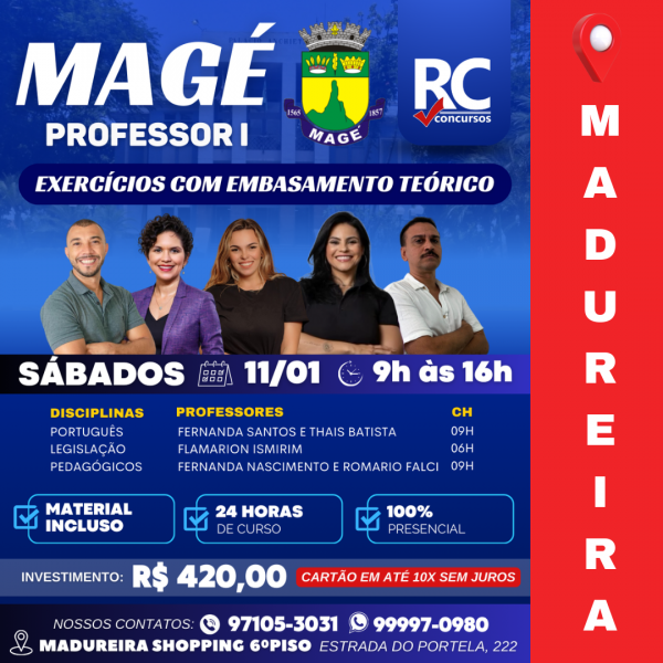 MAGÉ PROFESSOR I (SÁBADOS)  - UNIDADE MADUREIRA - PRESENCIAL 